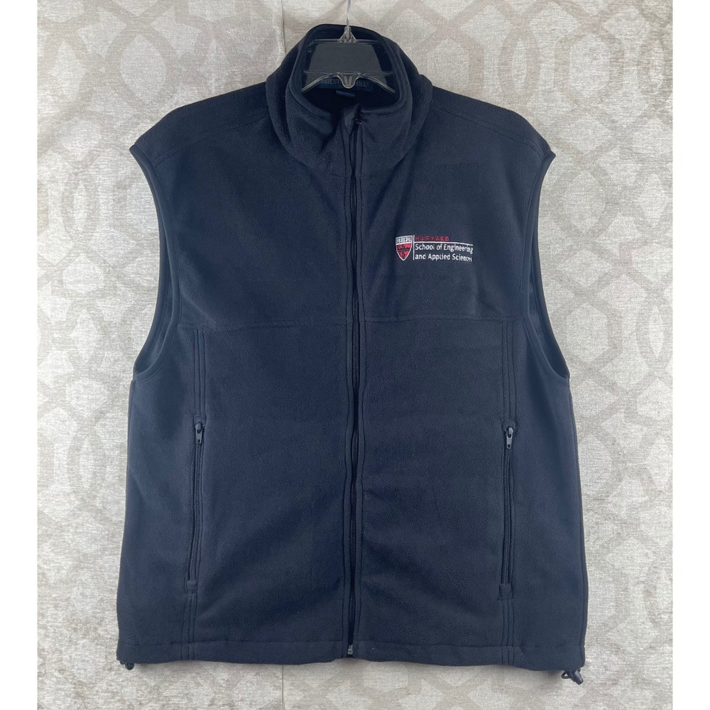 Chestnut Hill Harvard SEAS Men M Black Fleece Vest Full Zip Collegiate Polyester